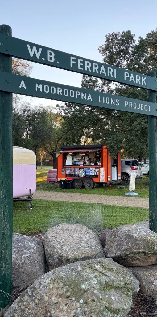 Upside Down Coffee van at Mooroopna Market, W.B. Ferrari Park